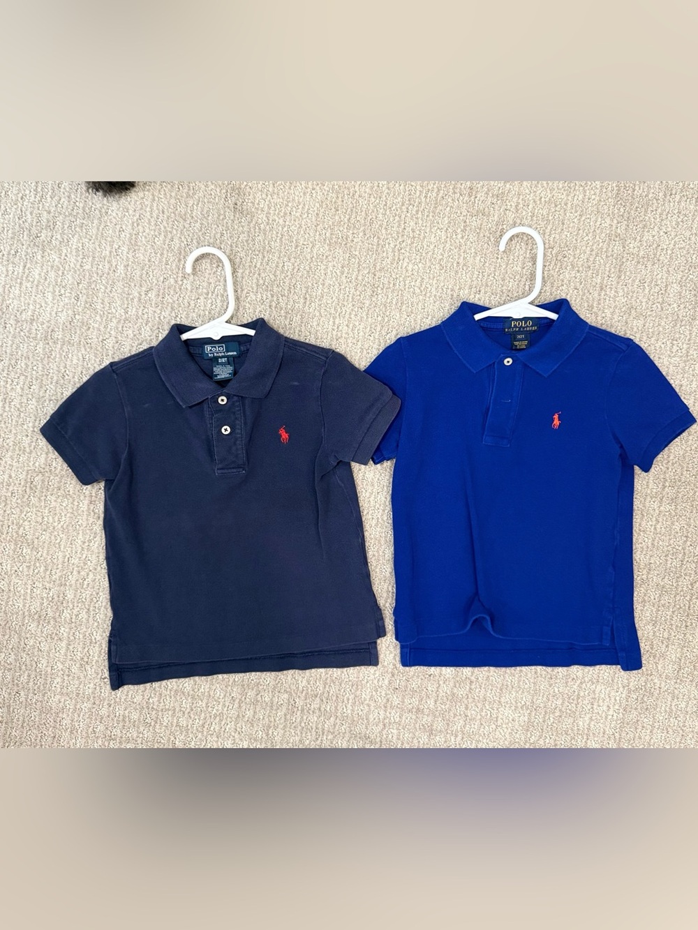 Set of 2 Blue and Navy Polo Ralph Lauren Boys’ Polo Short Sleeve Shirts, Size 2T